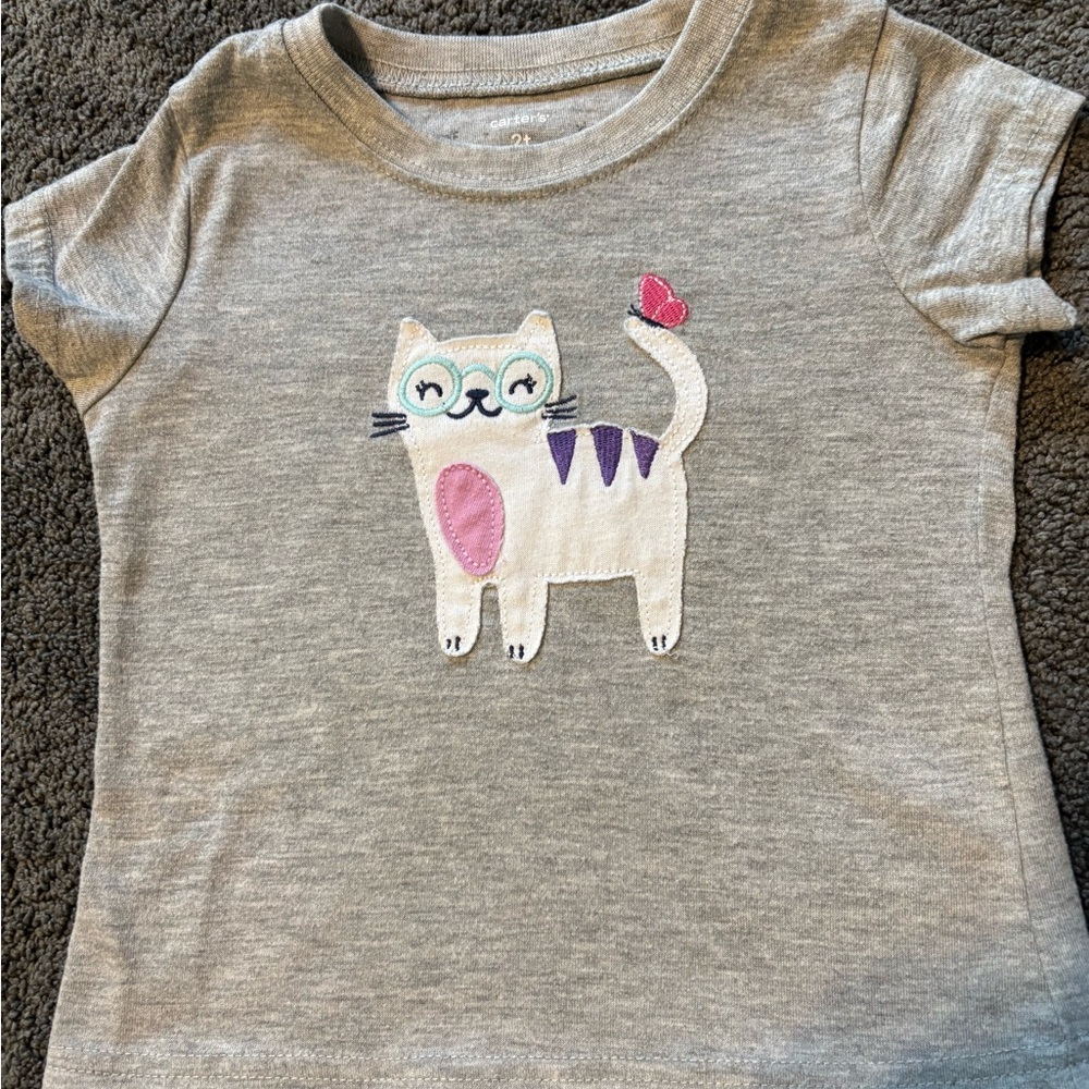 ⭐️ 3 for $20  Carter's Gray Short Sleeve Tee with Kitty Cat Wearing Glasses